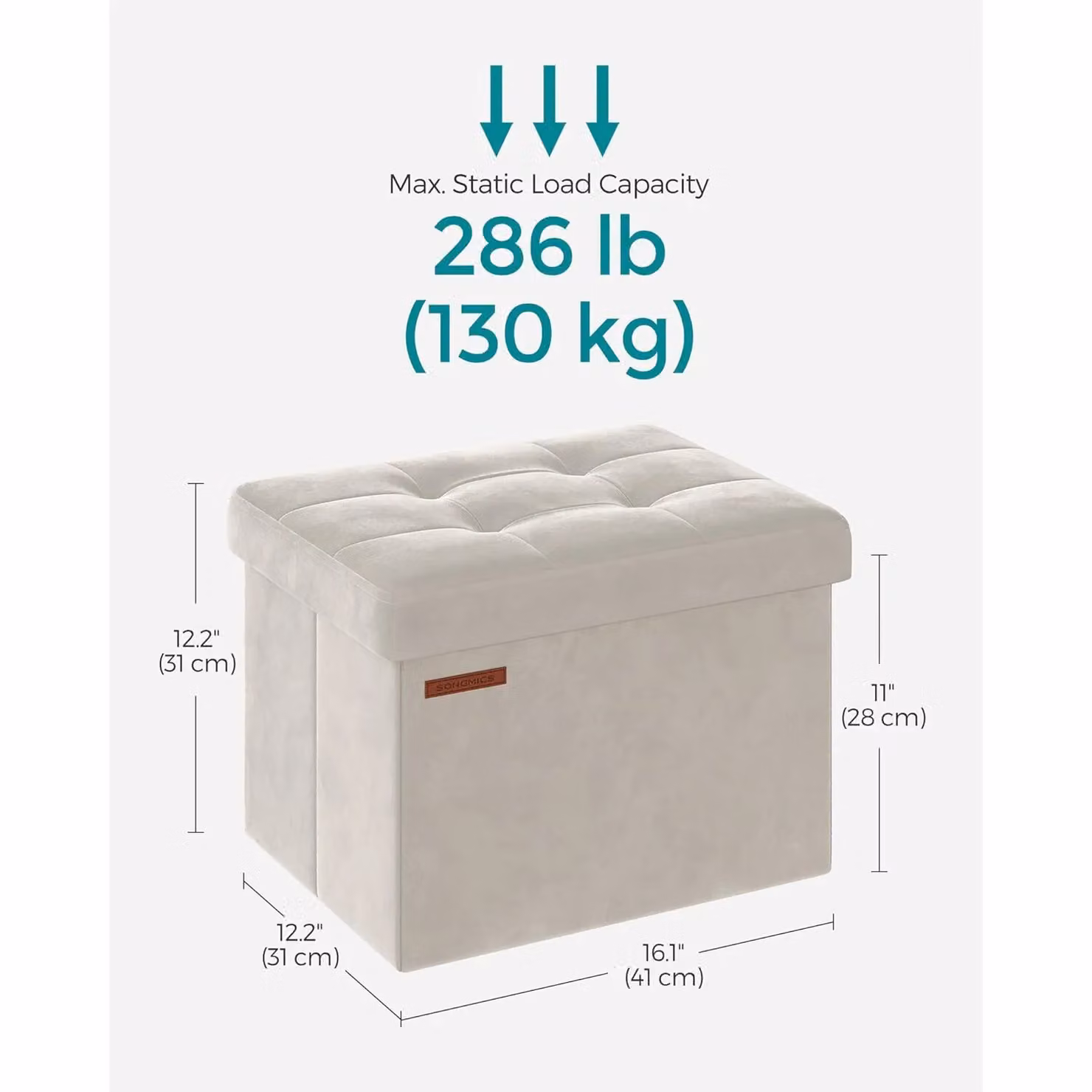 SONGMICS Compact Rectangular Foldable Storage Ottoman Foot Rest in White Velvet Fabric – 2