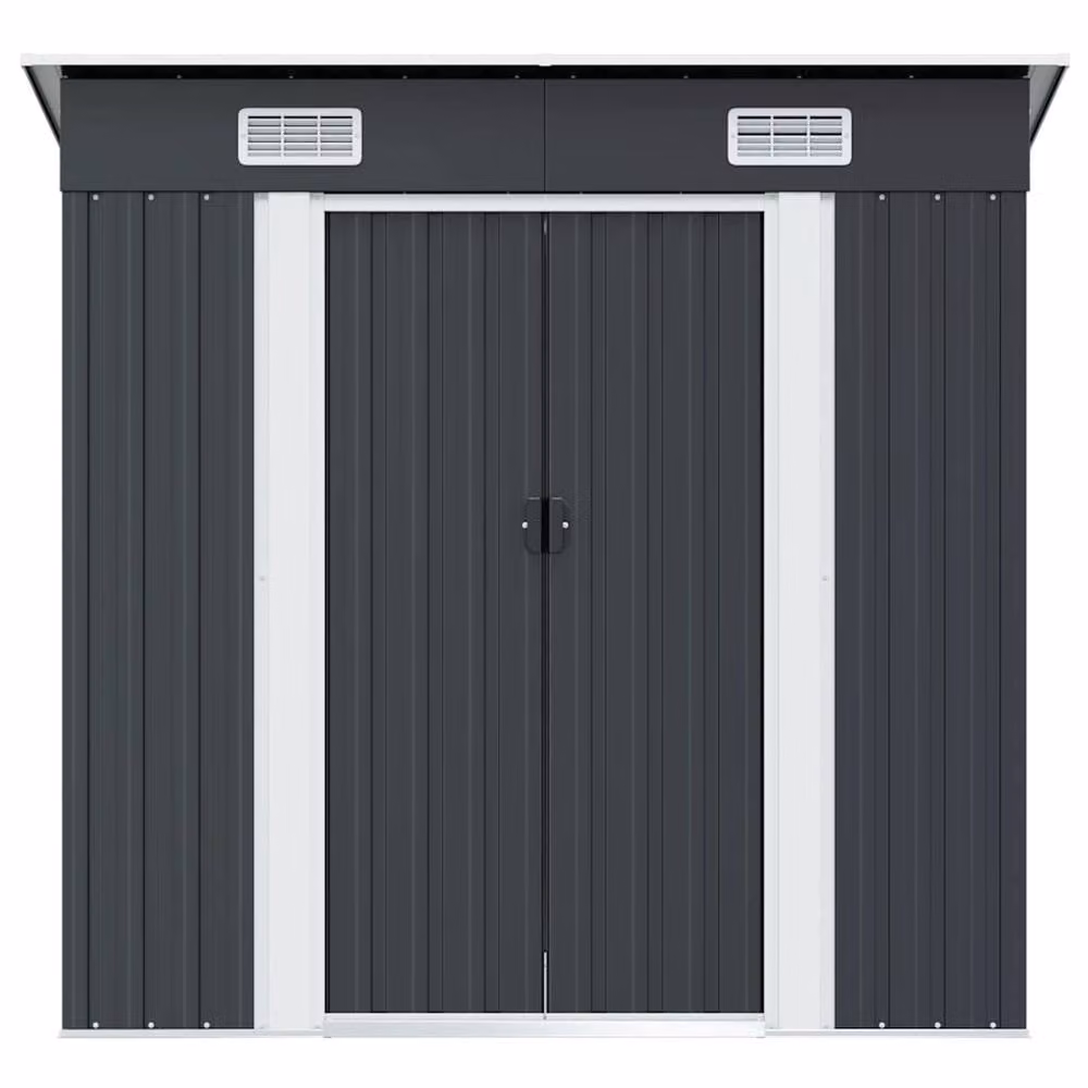 Berkfield Home Modern Pent Garden Shed in Anthracite Grey Galvanised Steel with Sliding Doors and Side Vent – 4