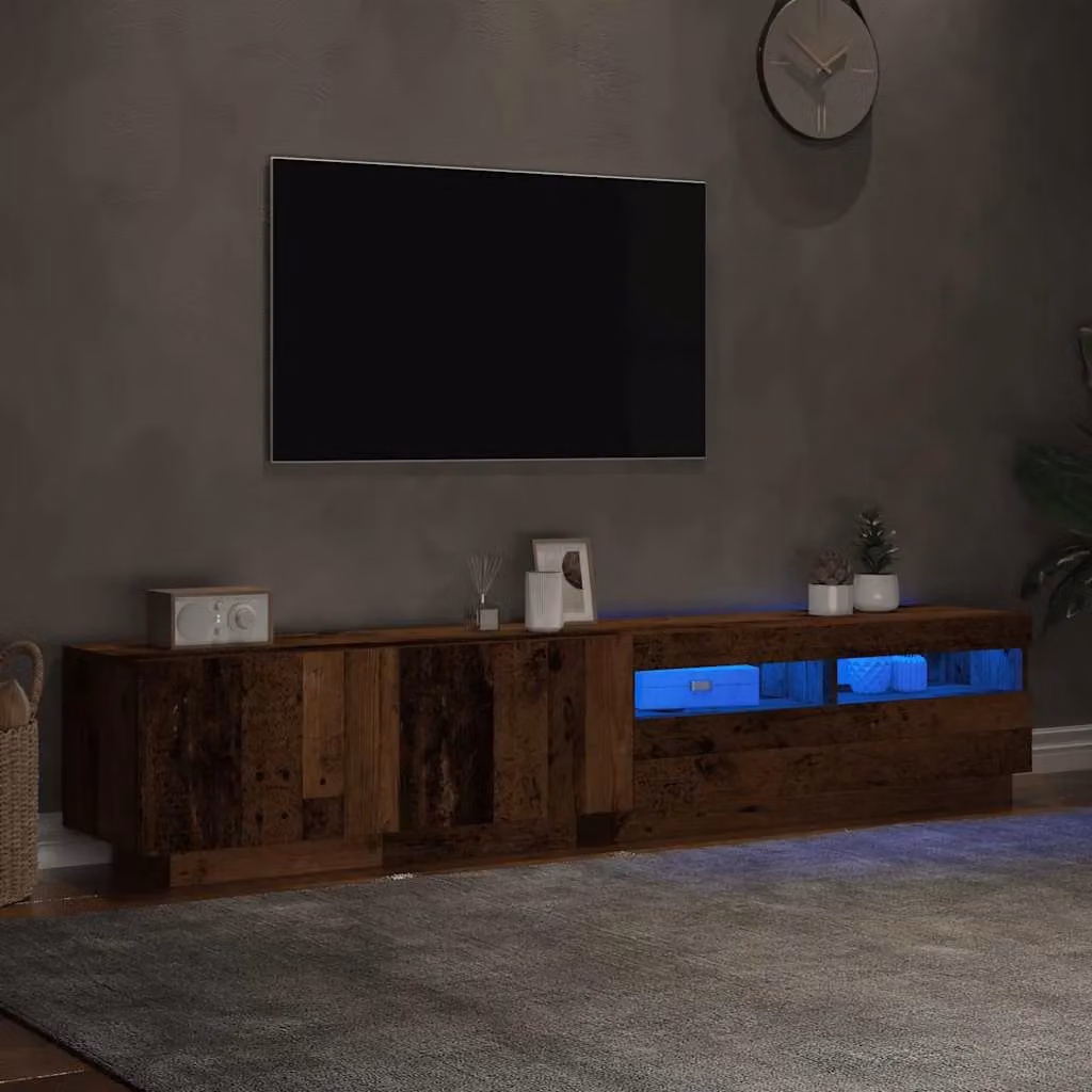Berkfield Home TV Cabinet with LED Lights in Old Wood Brown, W/D/H: 200 x 35 x 40 cm – 5