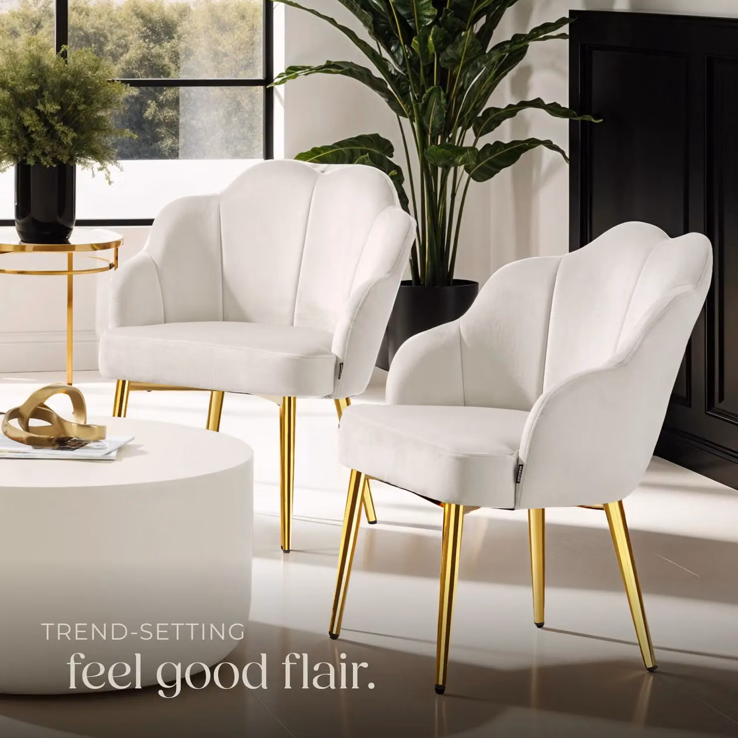 tectake Hellen Accent Chair in Cream and Gold Velvet with Metal Frame – 3