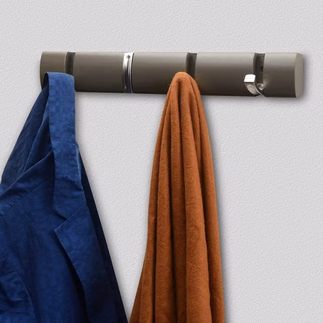 House Of Home Retractable Wall Mounted Metal Coat Rack in Matt Grey, W: 37.5 cm