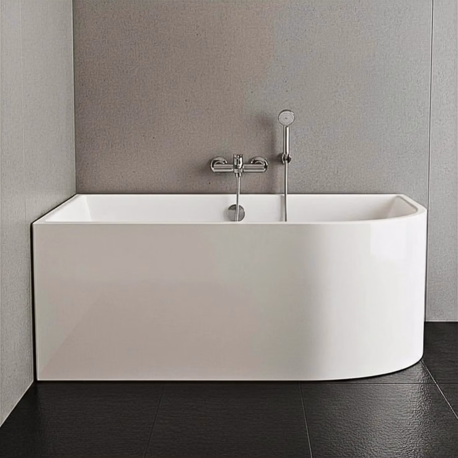 Balterley Left Hand Asymmetric J Shaped Freestanding Acrylic Bath in White W/D/H: 150 x 71 x 59 cm – 4