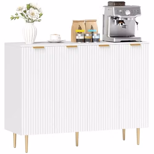 HOMCOM Modern White Sideboard Buffet Cabinet with 4 Doors for Kitchen Storage, W/D/H: 120 x 40 x 90 cm – 1