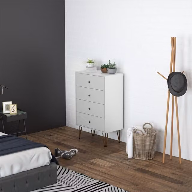 HOMCOM 4 Drawer Bedroom Chest of Drawers with Hairpin Legs in White