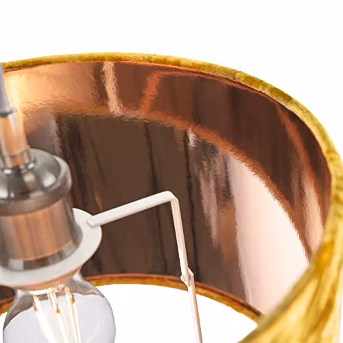 Happy Homewares Modern Yellow Crushed Velvet Cylinder Drum Lampshade with Copper Inner – 3