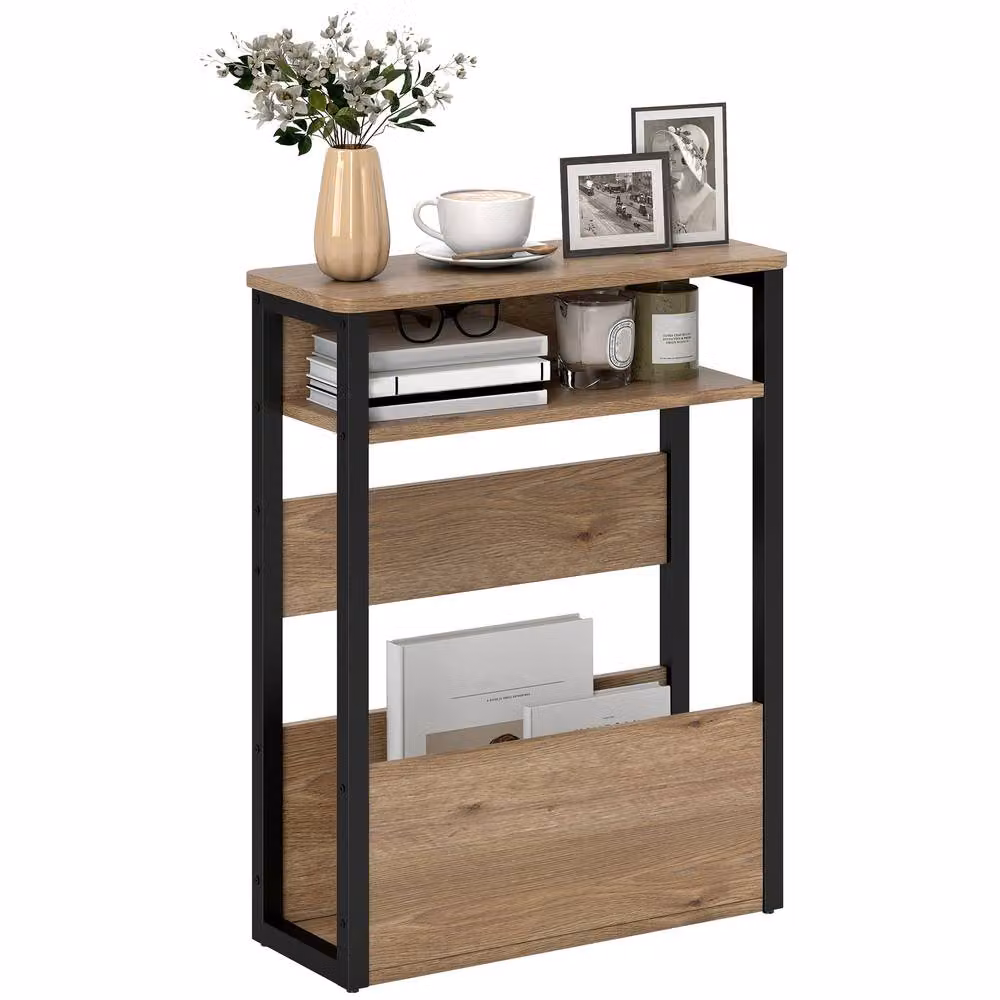 HOMCOM Industrial Side Table with Metal Frame and Storage Shelves, Brown and Black, W: 40.0 cm, D: 18.0 cm, H: 58.5 cm – 2