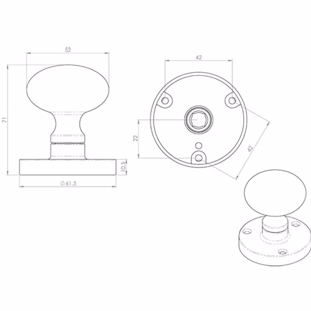 Loops Pair Mushroom Mortice Door Knob Half Sprung, 52mm Diameter, Dark Bronze Matt – 3
