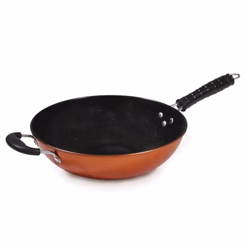 Carter & Clay Copper Finish Non Stick Carbon Steel Wok with Dual Helper Handle, 30cm – 6