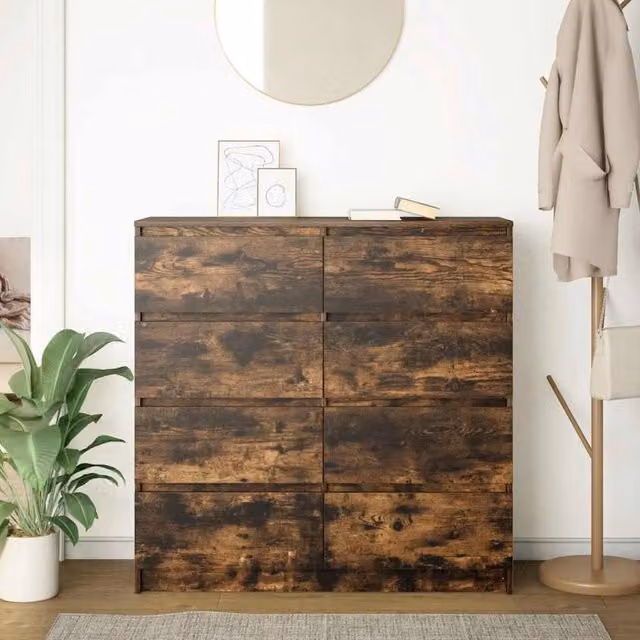 Berkfield Home Smoked Oak Sideboard in Brown, W/D/H: 100 x 35 x 99 cm