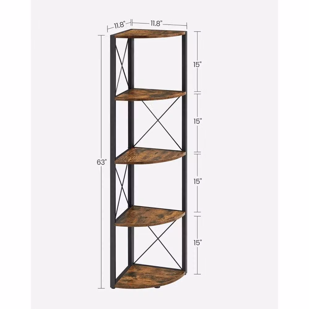 KORVIXA 5-Tier Corner Storage Shelf Unit in Brown and Black – 2