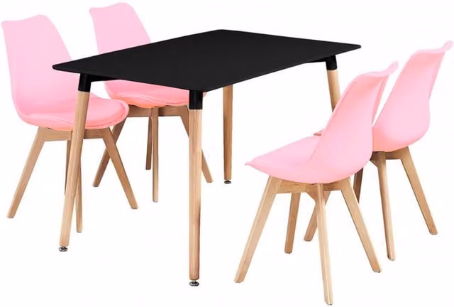 Life Interiors Halo Rectangular Dining Table and Lorenzo Dining Chairs Set of 4 in Pink