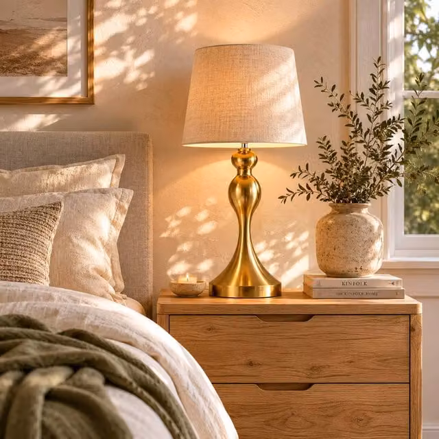 Wyld Haus Rino Set of 2 Modern Table Lamps with Gold Metal Bases and Beige Fabric Shades – 1