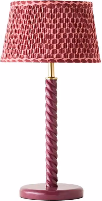 Amara Pink Twist Table Lamp with Raspberry Pink Pleated Fabric Shade
