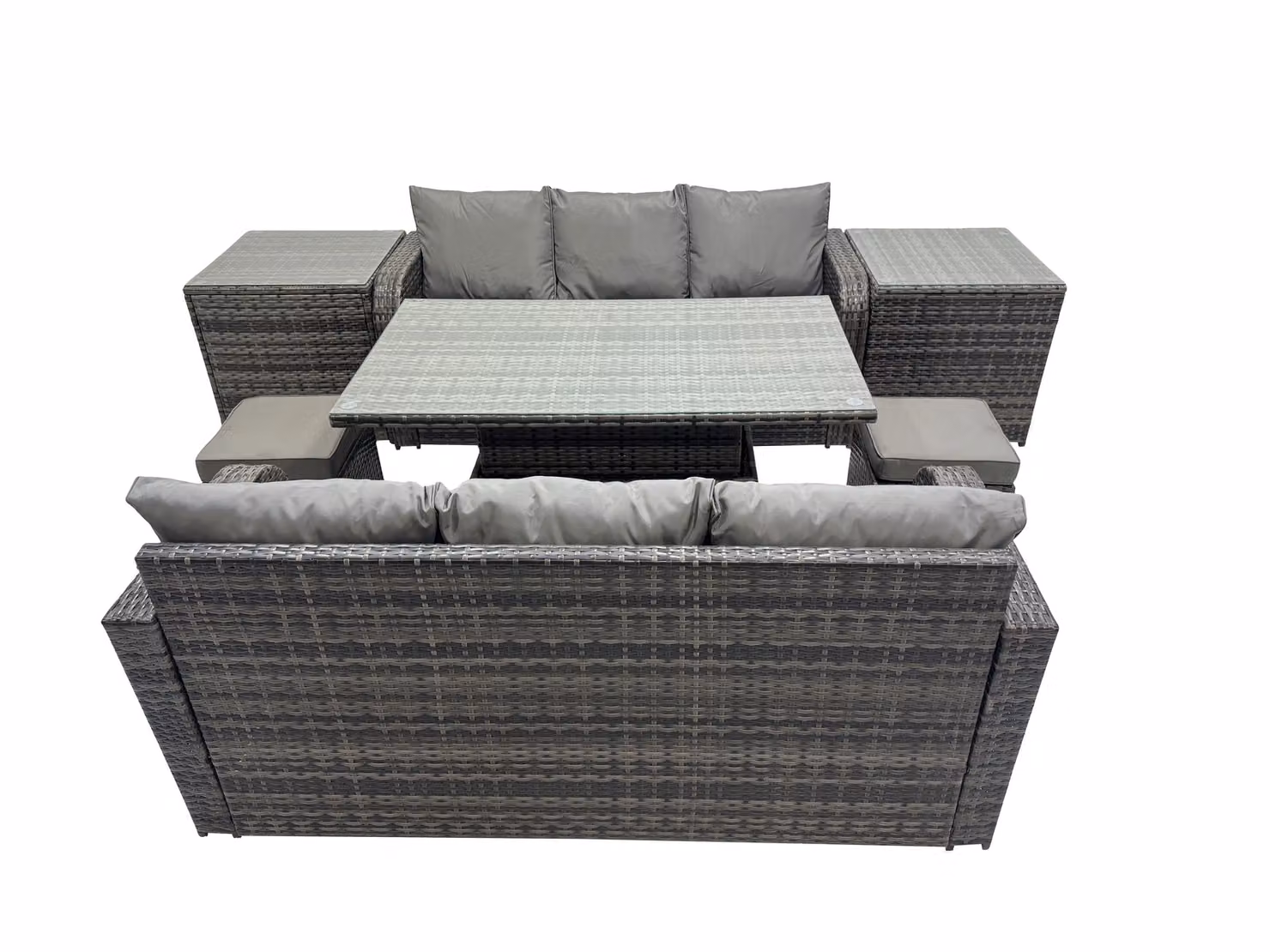 Fimous 8-Seater Rattan Garden Furniture Set with 2 Side Tables and 2 Small Stools in Dark Grey – 2