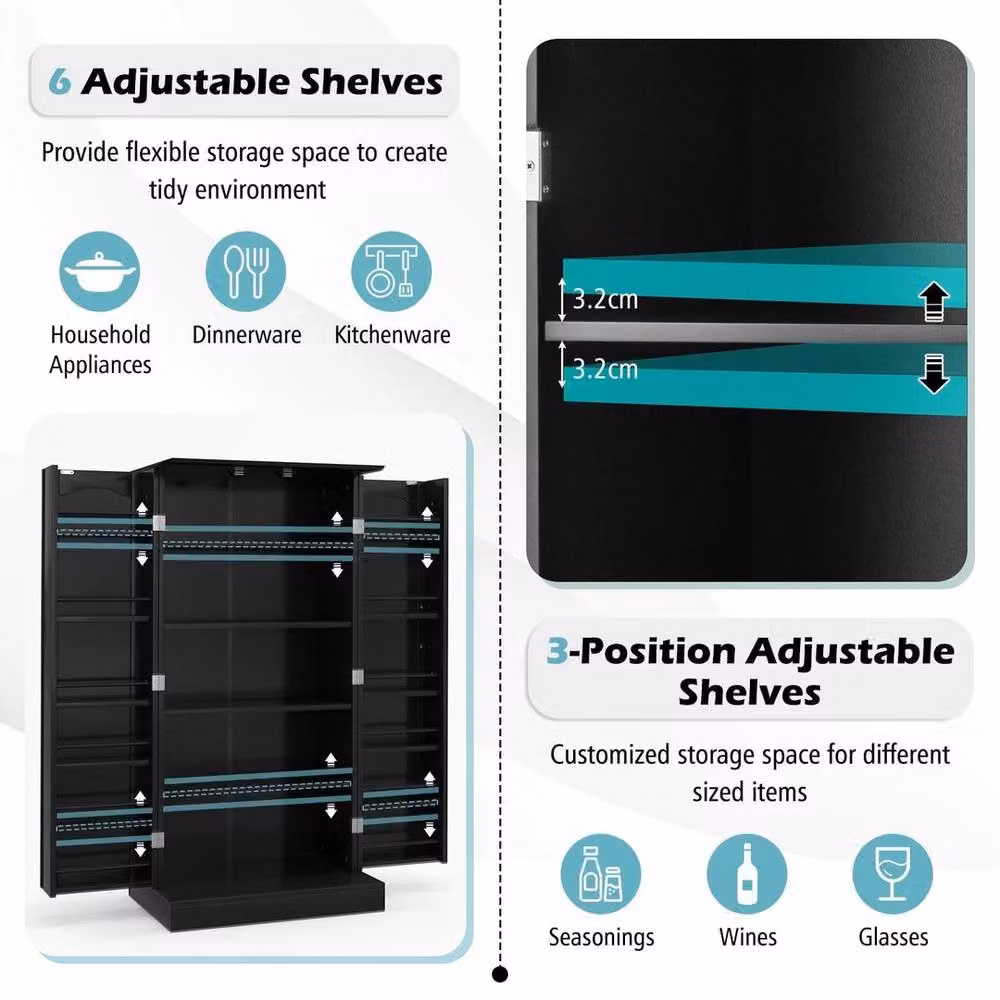 Kelvenix Modern Matt Black Kitchen Pantry Cabinet – 5