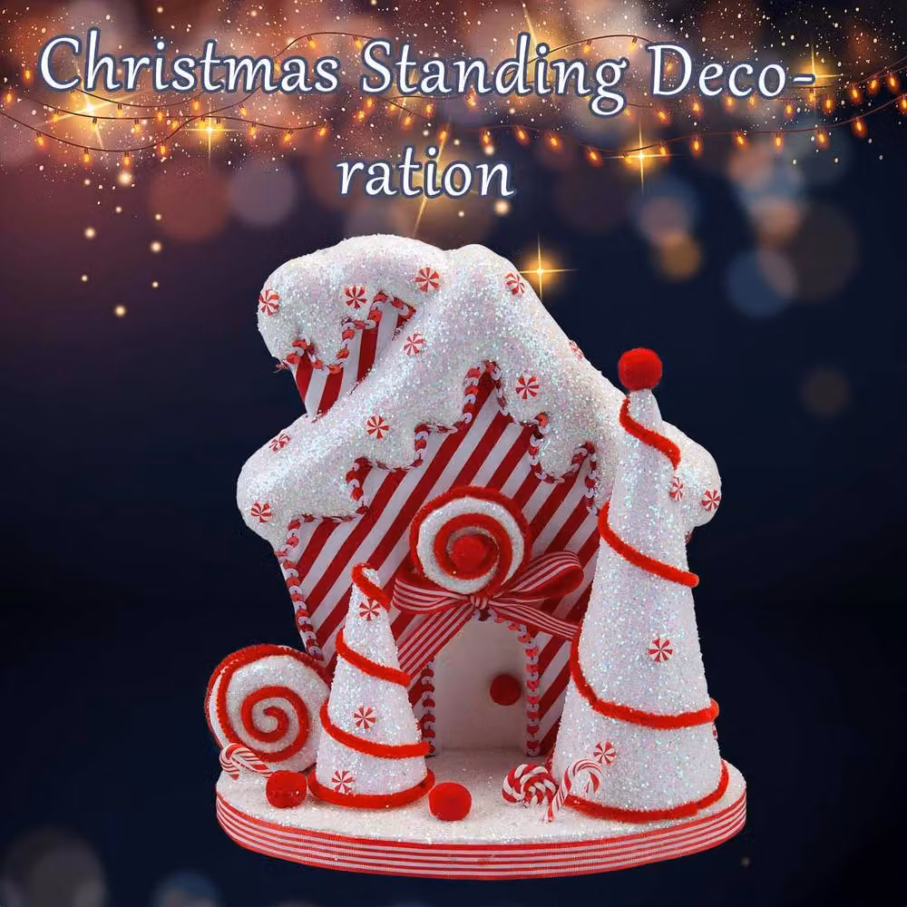 VFM e-Store Christmas Candy Cane House Tabletop Decoration, White and Red, W: 28 cm, H: 26 cm – 3