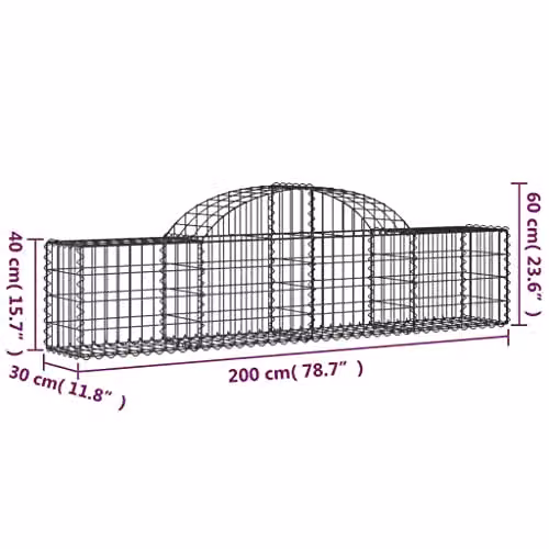 vidaXL Set of 5 Arched Gabion Baskets in Silver Galvanised Steel, W/D/H: 200 x 30 x 40/60 cm – 2