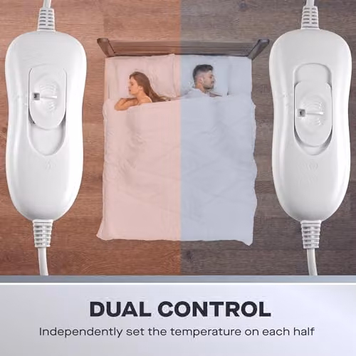 Daewoo Dreamz Premium King Size Heated Fitted Blanket in White, Fleece with Dual Zone Controls and 3 Heat Settings, W/D/H: 180 x 200 cm – 2
