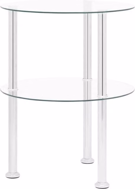 Berkfield Home 2-Tier Round Side Table in Clear Transparent Tempered Glass and Metal, Diameter: 38 cm