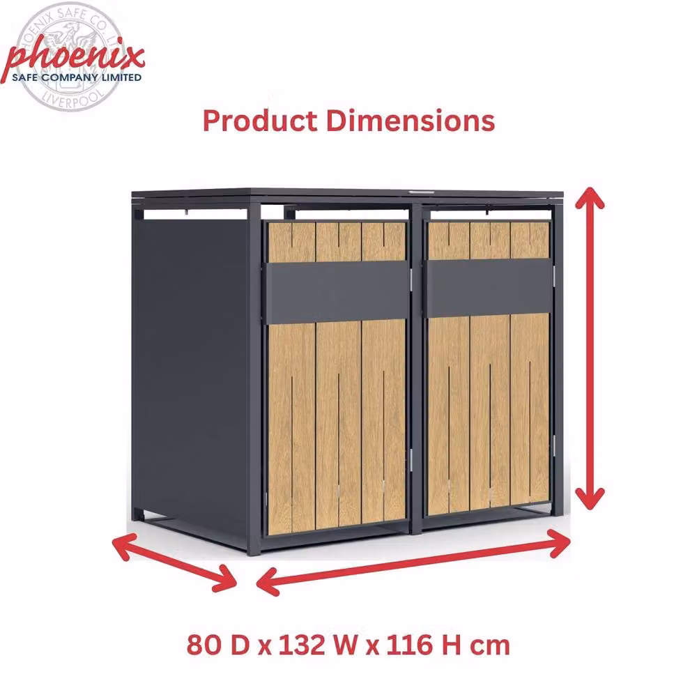 Phoenix Safe Company Phoenix Outdoor Double Wheelie Bin Store for 2 x 240L Bins, Oak Effect Metal Storage, Brown – 3