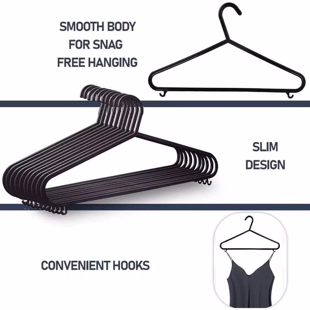 NESTLUNE 200 Black Plastic Space Saving Coat Hangers with Notches – 2
