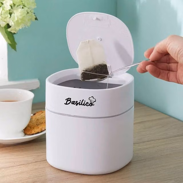 Basilico White Countertop Compost and Tea Bag Bin with 2L Capacity and Push-Touch Lid – 1