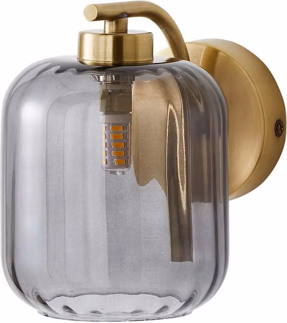 ValueLights Amelie Gold Stem Single Ribbed Glass Wall Light in Gold/Brass