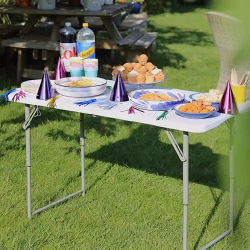Harbour Housewares Height Adjustable Folding Camping Picnic Table and Chair Set, White – 2