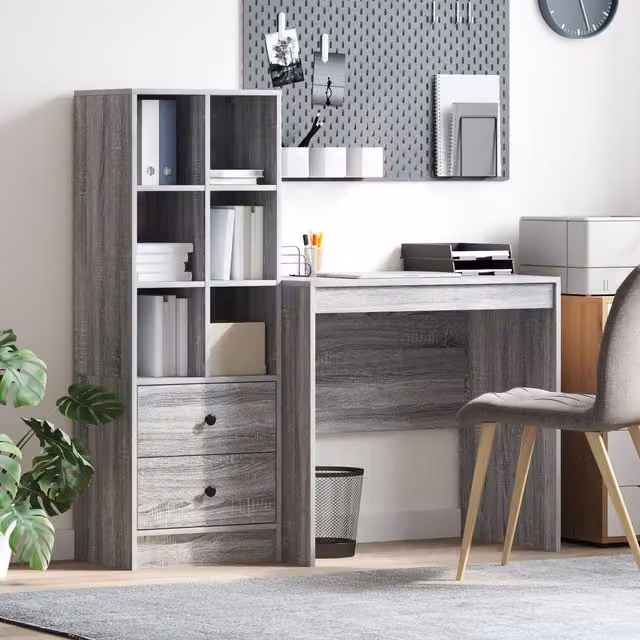 Berkfield Modern Writing Desk with Storage in Grey Sonoma Matt MDF – 1