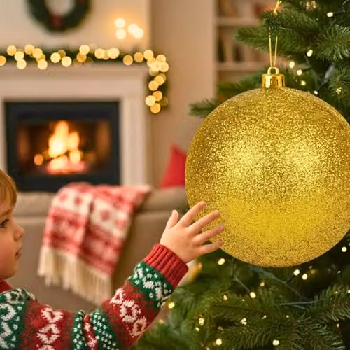 Shatchi Gold Glitter Round Christmas Bauble, Diameter: 25 cm – 7