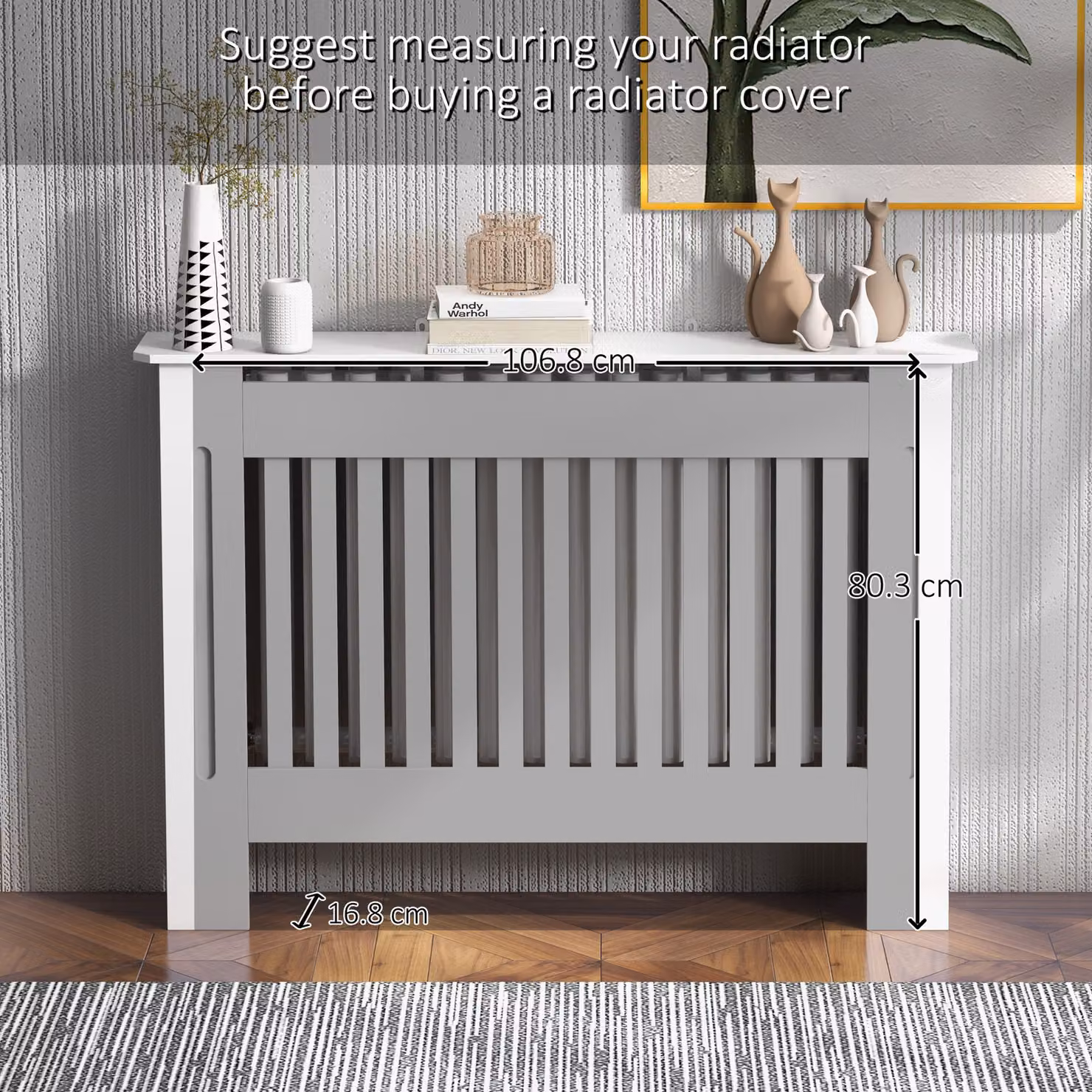 HOMCOM Modern Minimalist Slatted Radiator Cover in White, MDF Construction, W: 112 cm, D: 19 cm, H: 81 cm – 4