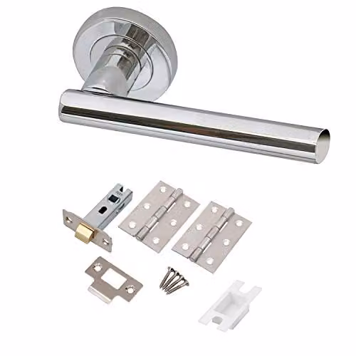 Golden Grace T-Bar Door Handles with Latch and Hinges in Polished Chrome