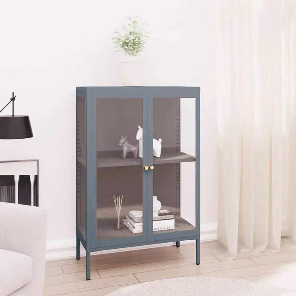 Berkfield Home Anthracite Sideboard in Grey Steel and Glass, W/D/H: 75 x 35 x 105 cm – 2
