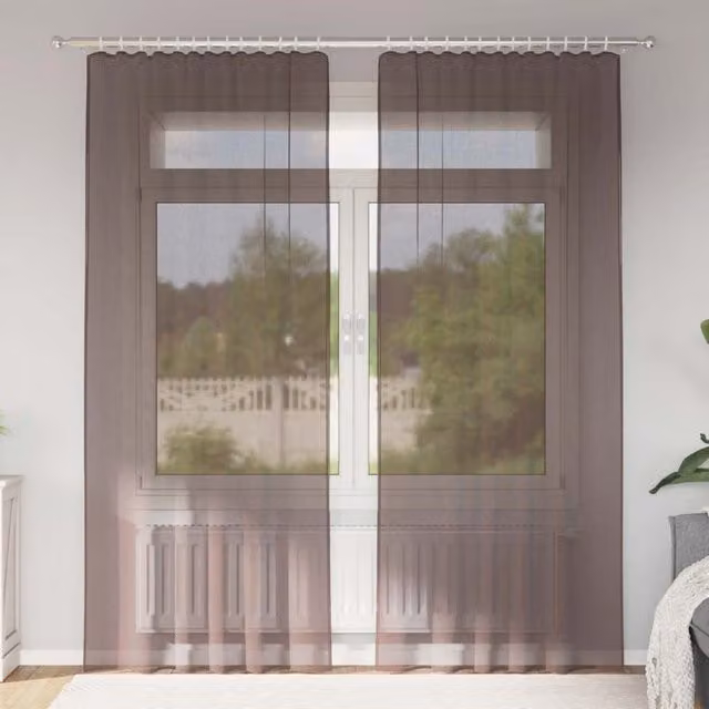 Berkfield Home Brown Transparent Voile Tab Top Curtains, 2 Pack