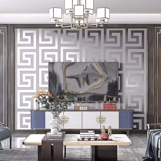 EONLION Silver and Grey Metallic Abstract Art Deco Wallpaper, Width: 100 cm – 1