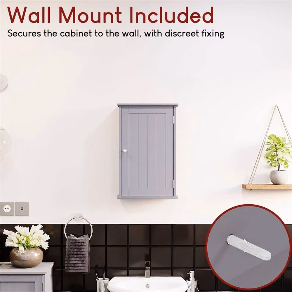 SPETLEK Grey Wooden Wall Mounted Bathroom Cabinet with Hinged Doors and Internal Shelves – 2