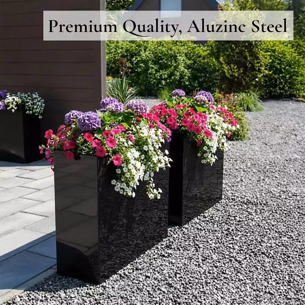 Access Garden Products Galvanised Steel Trough Planter, Black, W: 80 cm, H: 60 cm, D: 25 cm – 7