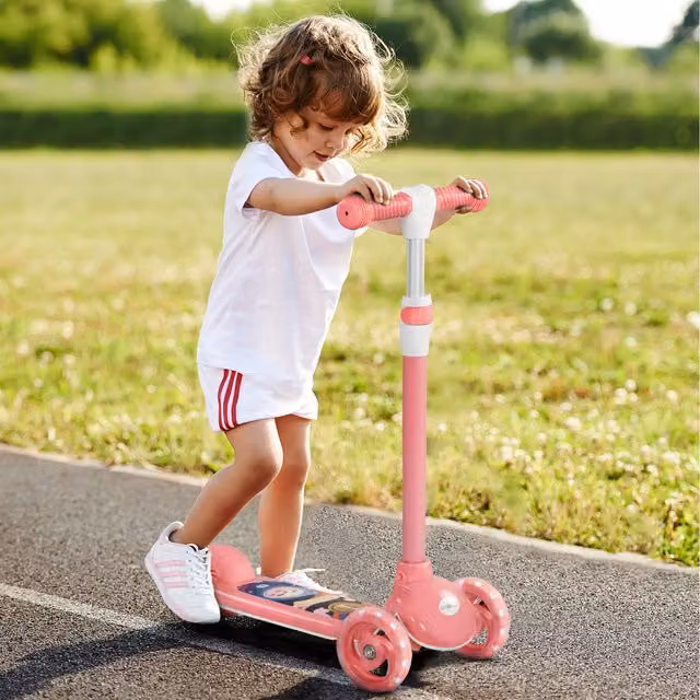 AIYAPLAY Kids 3 Wheel Scooter with Adjustable Height and Light and Sound Effects, Pink