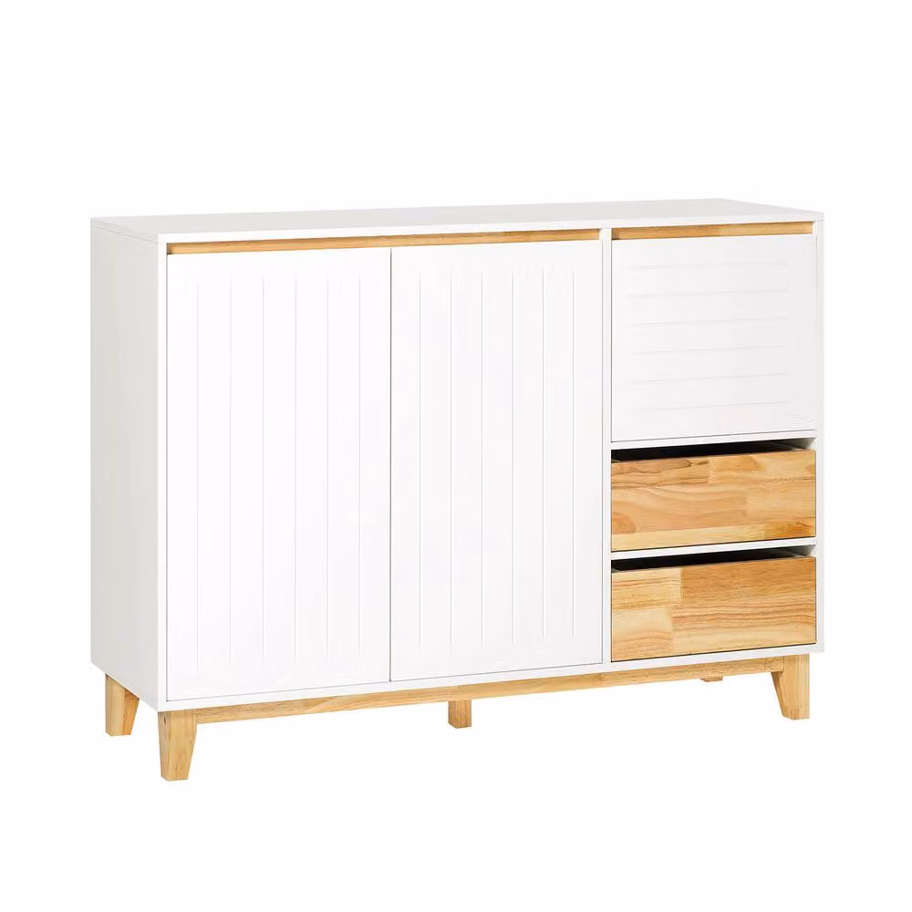 SoBuy Scandinavian Style Credenza Cabinet in White and Natural Wood – 2
