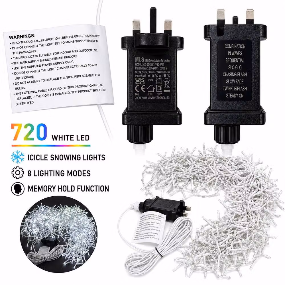 SPOT ON DEALZ 720 LED Cool White Snowing Icicle Christmas Lights with 8 Functions for Indoor and Outdoor Use – 2
