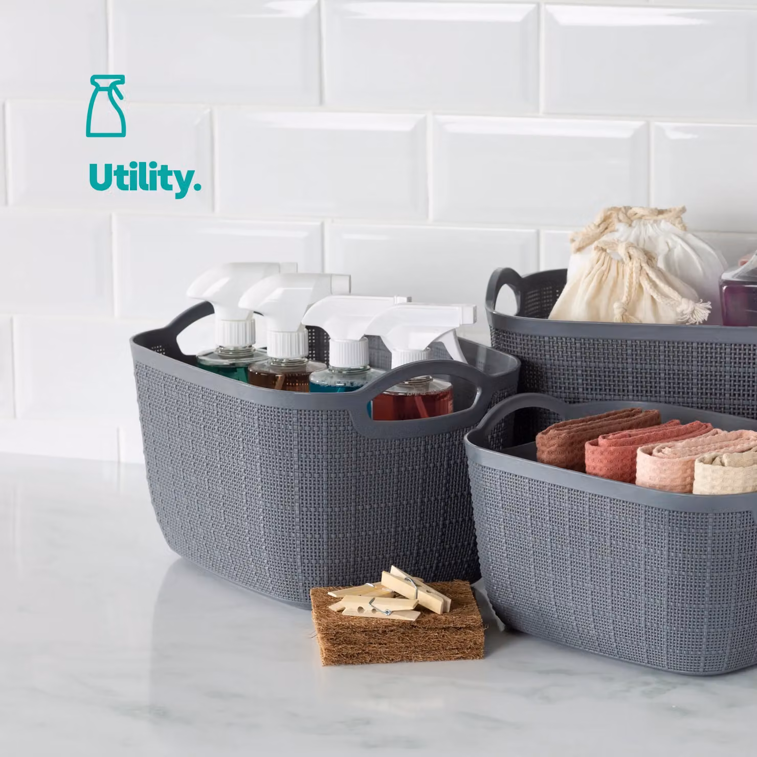 LIVIVO Grey Woven Plastic Storage Basket with Handles, 11 Litres – 3