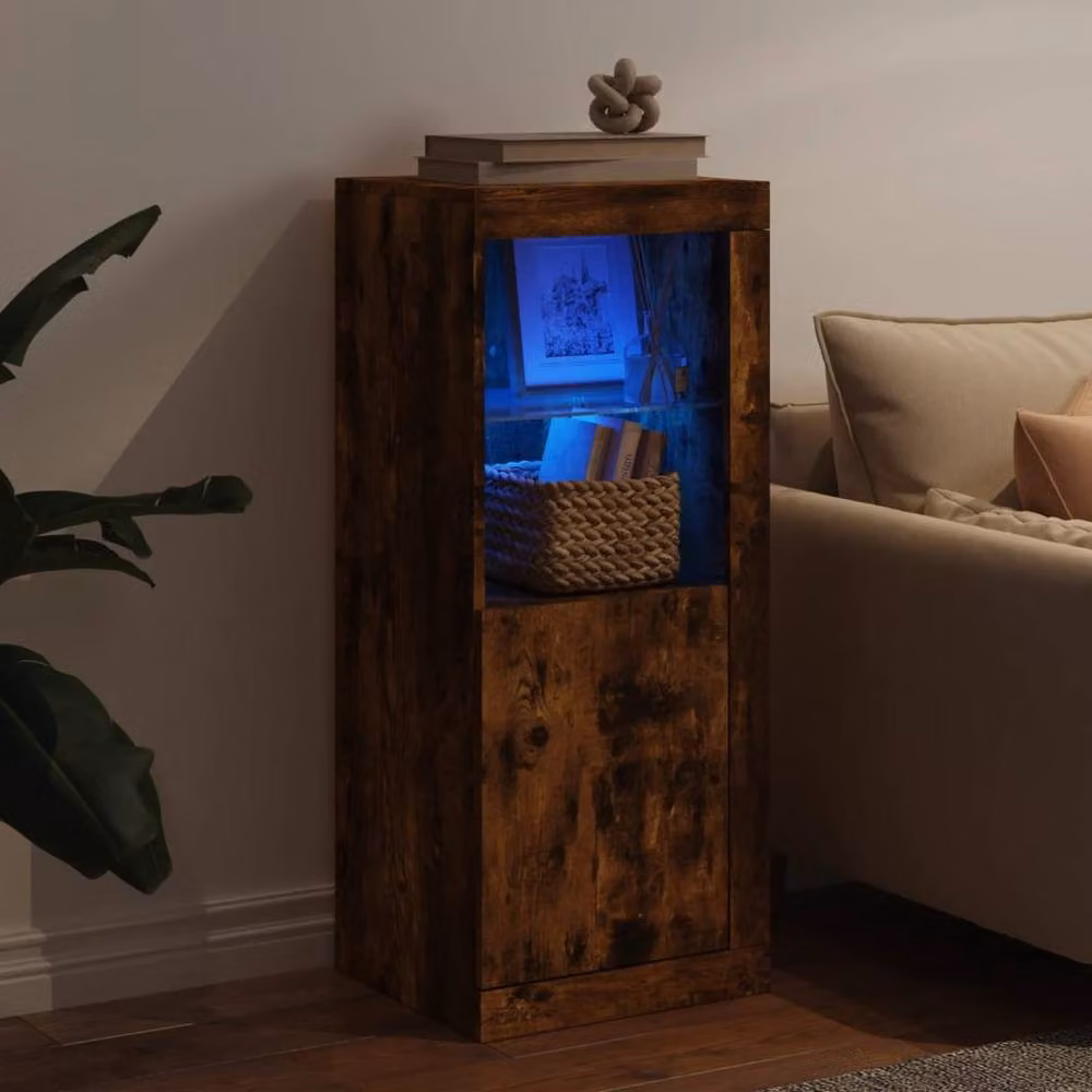 Berkfield Home Modern Smoked Oak Sideboard with Integrated LED Lights in Brown W/D/H: 41 x 37 x 100 cm – 3