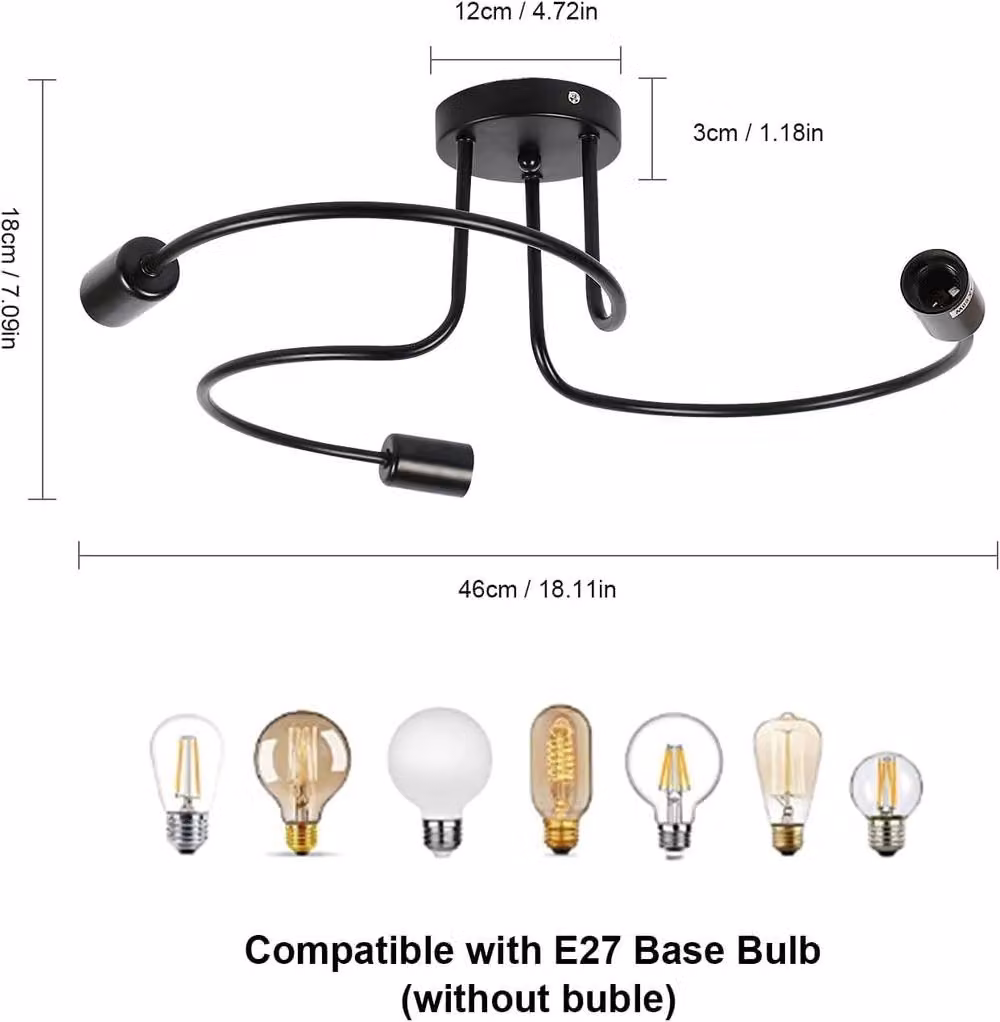 Goeco Vintage Industrial Black Metal Ceiling Light with E27 Chandelier Design – 2