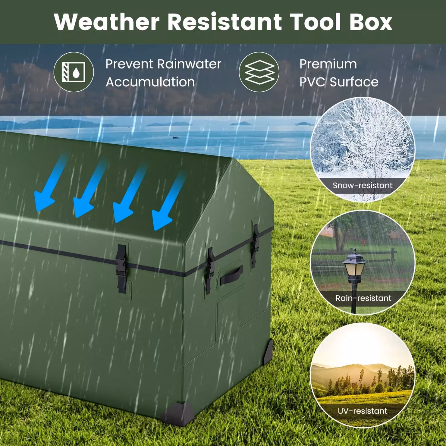 Costway Waterproof Outdoor Storage Box, 658L Green Deck Box – 5