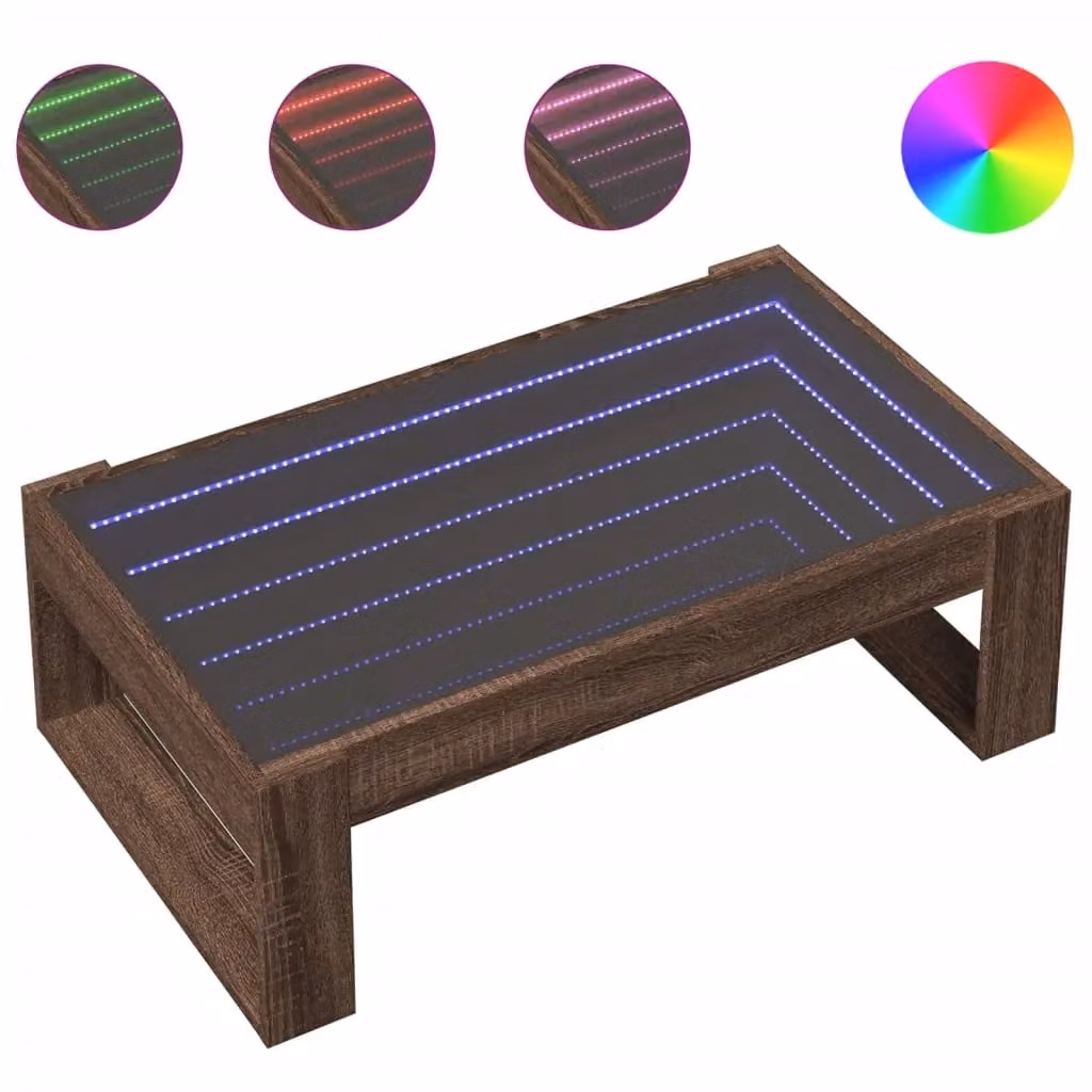Berkfield Home Infinity LED Coffee Table in Brown Oak, W/D/H: 90 x 53 x 30 cm – 2