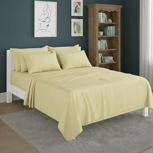 Snug City Plain Poly Cotton Easy Care Fitted Sheet and Matching Pillowcase Set in Yellow, King Size (180 x 200 cm) – 1