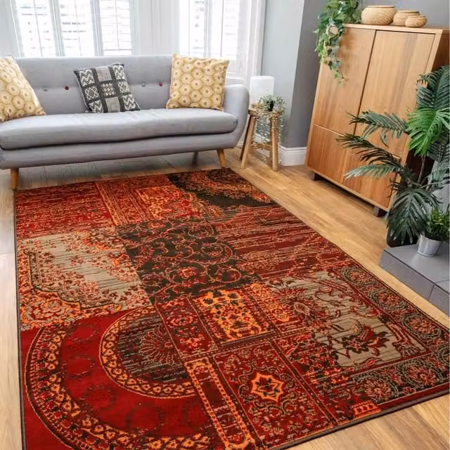 The Rug House Traditional Patchwork Oriental Living Room Rug in Red and Brown, W: 365 cm, D: 280 cm