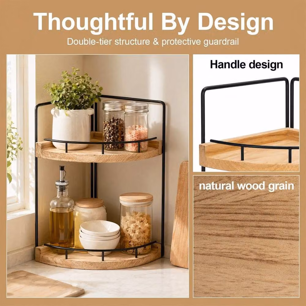 Kelvenix 2-Tier Industrial Corner Bathroom Counter Organizer Shelf in Brown – 2