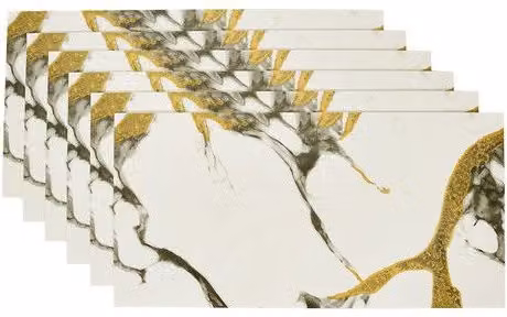 Living and Home 10pcs Beige and Gold Marble Effect Self-Adhesive Wall Stickers, W: 30 cm, H: 60 cm