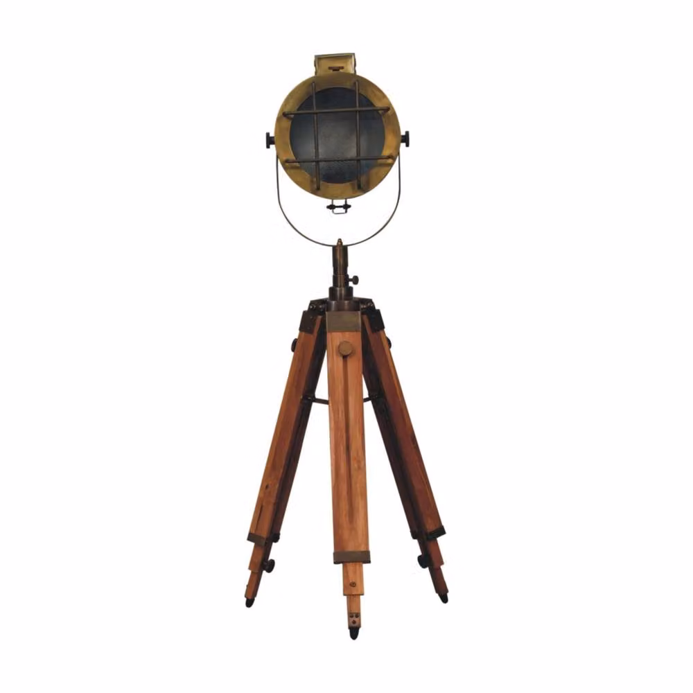 Wyld Haus Parma Tripod Spotlight Floor Lamp in Bronze and Brass with Wood Details – 2